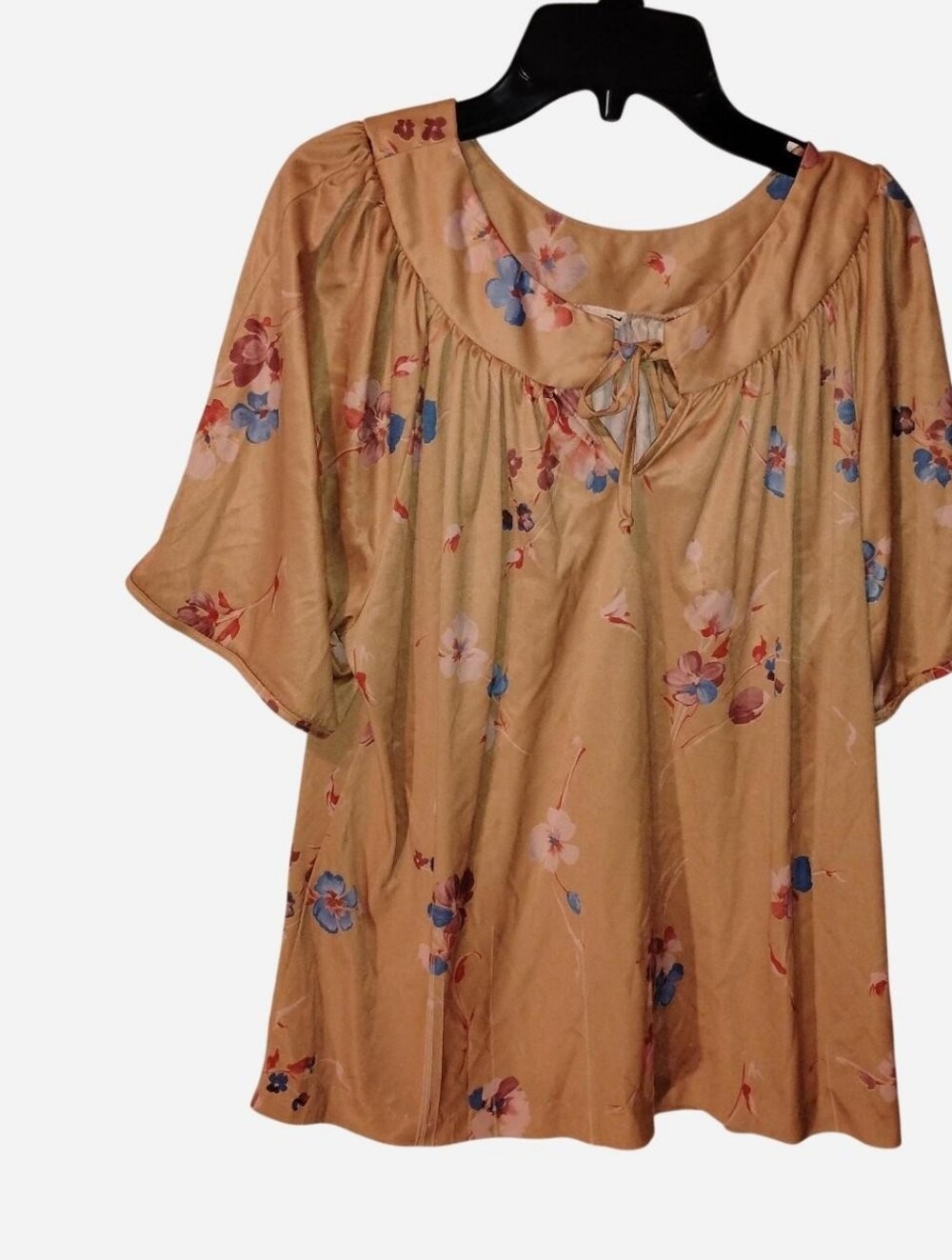 VTG 70s Peasant Smock Top Watercolor Floral Knit